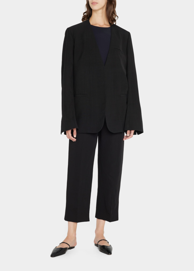 Shop Totême Collarless Oversized Suit Blazer In Black 200