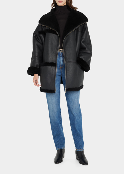 Shop Totême Signature Shearling Oversize Jacket In Black 200