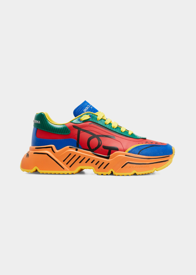 Shop Dolce & Gabbana Men's Daymaster Mixed Media Color Block Sneakers In Multicolor