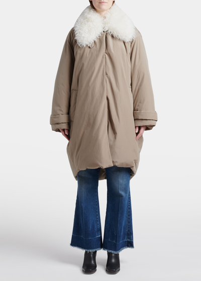 Shop Stella Mccartney Faux Fur Collared Oversized Puffer Coat In 2802 Taupe