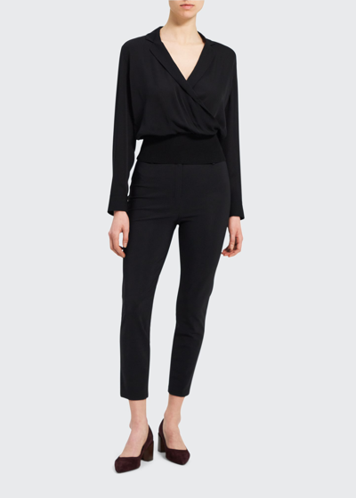 Shop Theory Wrap-front Lapel-collar Silk Blouse In Black