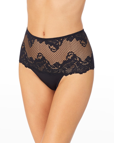 Shop Le Mystere Lace Allure High-rise Thong In Black
