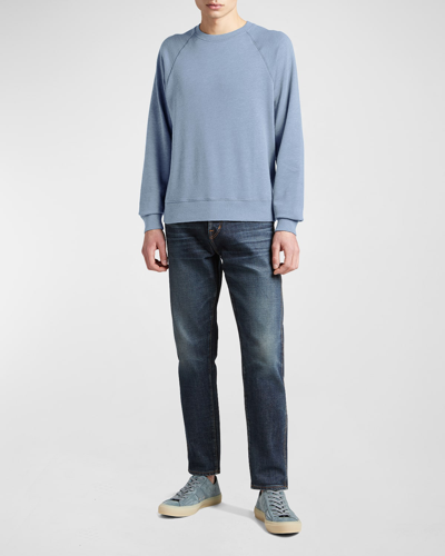 Shop Tom Ford Men's Mélange Cotton Jersey Sweatshirt In Light Blue Solid