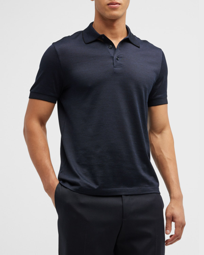 Shop Brioni Men's Cotton-silk Polo Shirt In Dark Blue