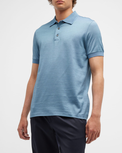 Shop Brioni Men's Cotton-silk Polo Shirt In Basic Blue