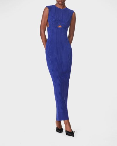 Shop Herve Leger Cutout Cap-sleeve Variegated Rib Bustier Gown In Iris 514