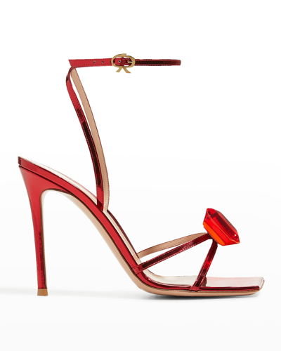 Shop Gianvito Rossi Jaipur Metallic Jewel Ankle-strap Sandals In Tabasco Red