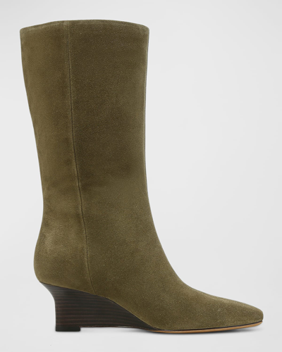 Shop Vince Beverly Suede Wedge Boots In Cypress