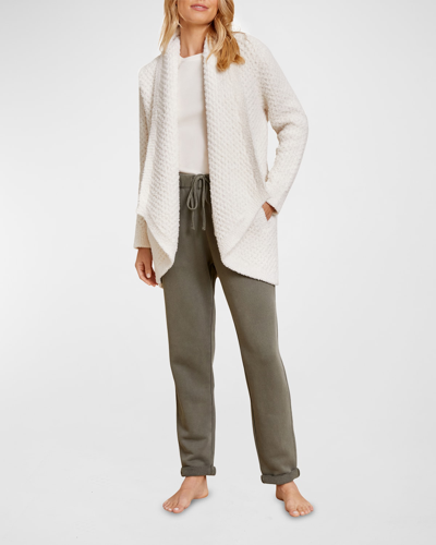 Shop Barefoot Dreams Cozychic Honeycomb-stitch Open-front Cardigan In Cream