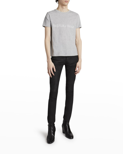 Shop Saint Laurent Men's Reverse Logo T-shirt In Beige/grey