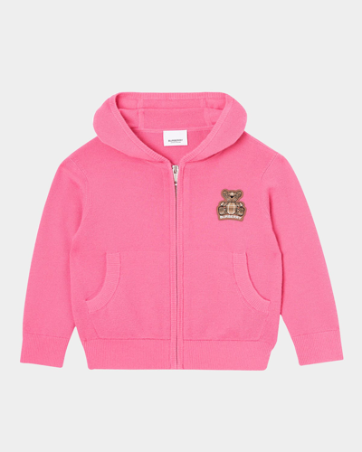 Shop Burberry Girl's Otto Cashmere Silicone Patch Hoodie In Bubblegum Pink