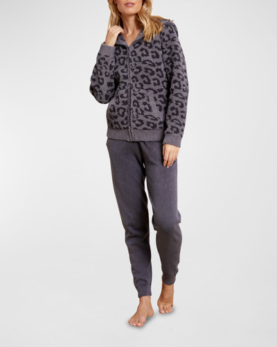 Shop Barefoot Dreams Cozychic Animal-print Hoodie In Graphite/carbon