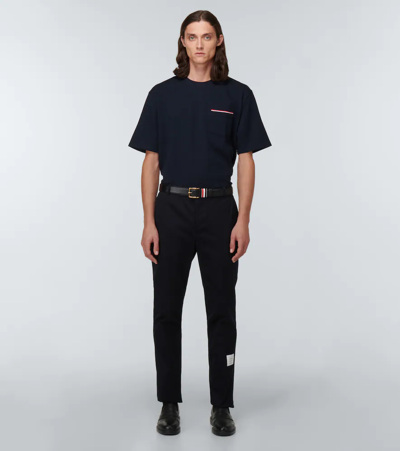 Shop Thom Browne Striped Cotton Jersey T-shirt In Navy
