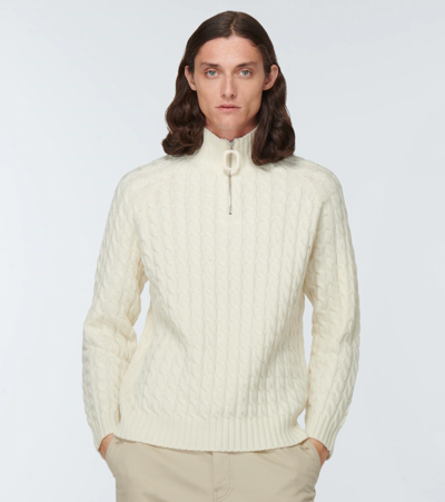 Shop Jw Anderson Cable-knit Wool Half-zip Sweater In Off White