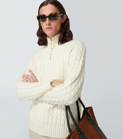 Shop Jw Anderson Cable-knit Wool Half-zip Sweater In Off White