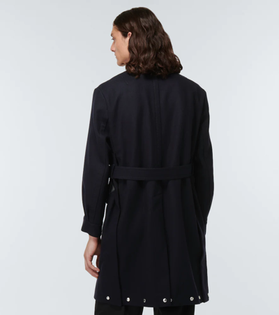 Shop Sacai Wool Trench Coat In Navy