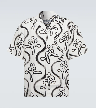 Shop Jacquemus La Chemise Jean Floral Cotton-blend Shirt In Print Black Flowers