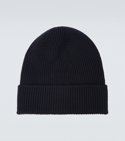 Shop Moncler Ribbed-knit Wool Beanie In Navy