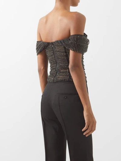 Self-portrait Crystal-embellished Off-the-shoulder Fishnet Top In Black ...