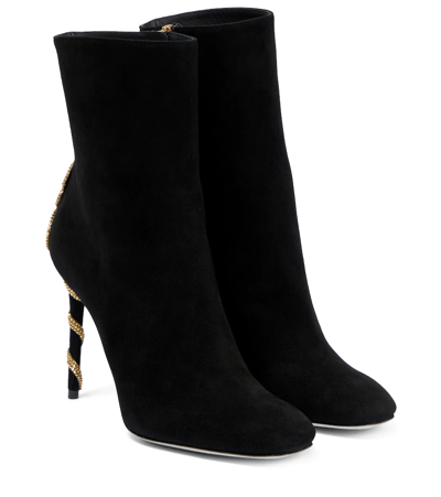 Shop René Caovilla Embellished Suede Ankle Boots In Black/aurum
