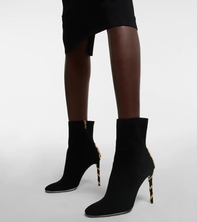 Shop René Caovilla Embellished Suede Ankle Boots In Black/aurum