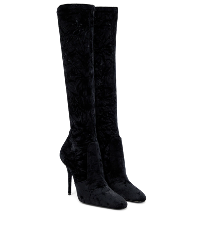 Shop Saint Laurent Talia 110 Velvet Knee-high Boots In Nero