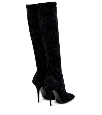 Shop Saint Laurent Talia 110 Velvet Knee-high Boots In Nero