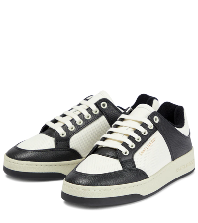 Shop Saint Laurent Sl/61 Leather Sneakers In Coffee White/nero/co