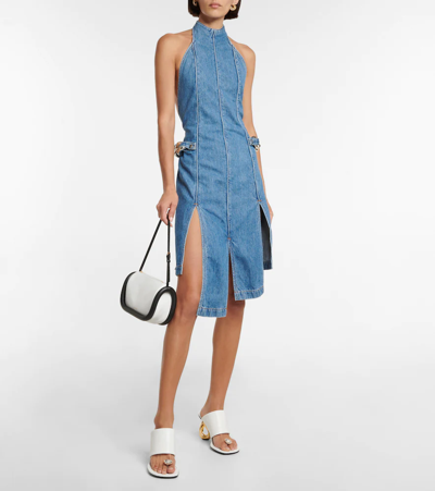 Shop Jw Anderson Chain-detail Paneled Denim Midi Dress In Light Blue