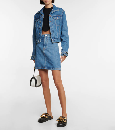 Shop Jw Anderson Chain-detail High-rise Denim Miniskirt In Light Blue