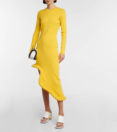 Shop Jw Anderson Asymmetric Midi Dress In Yellow