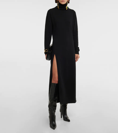 Shop Saint Laurent Turtleneck Cashmere Sweater Dress In Noir