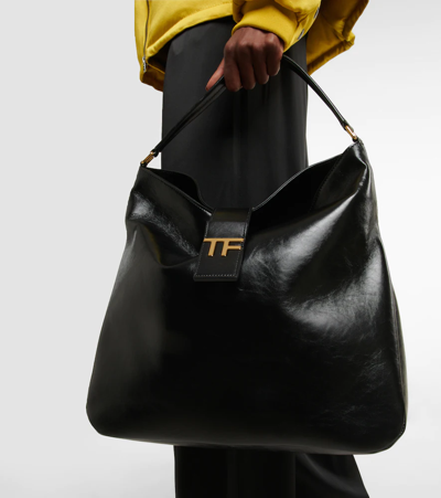 Shop Tom Ford Tf Medium Leather Shoulder Bag In Black