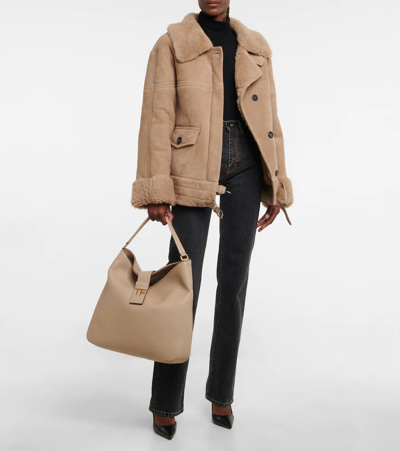 Shop Tom Ford Tf Medium Leather Shoulder Bag In Silk Taupe