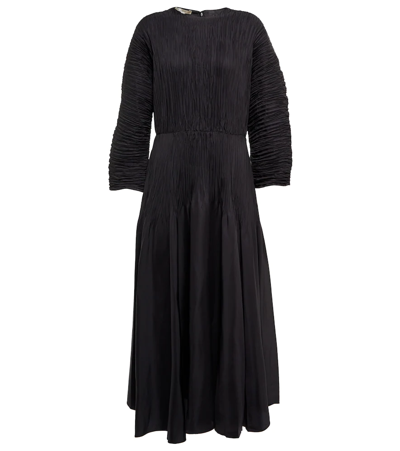Vince Micro Pleated Long Sleeve Midi Dress In Black | ModeSens