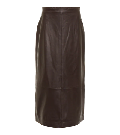 Shop Vince Leather Midi Skirt In Hickory