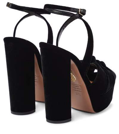 Shop Aquazzura Mira Velvet Platform Sandals In Black