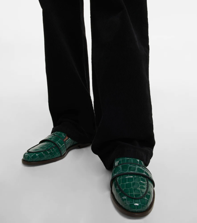 Shop Aquazzura Martin Croc-effect Leather Loafers In English Green