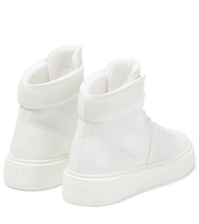 Shop Ganni Faux Leather High-top Sneakers In Egret