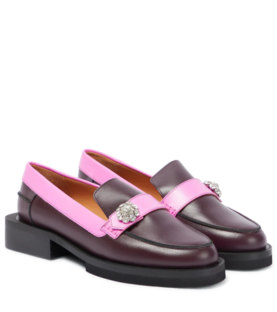 Shop Ganni Embellished Leather Loafers In Multicolour
