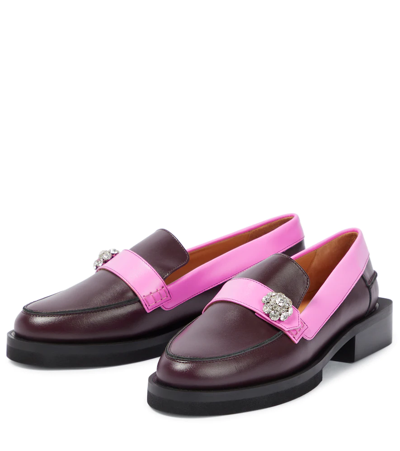 Shop Ganni Embellished Leather Loafers In Multicolour