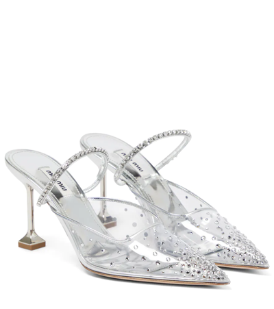 Shop Miu Miu Crystal-embellished Mules In Argento