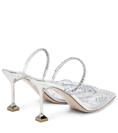Miu Miu Crystal-embellished Pvc Mules In Argento