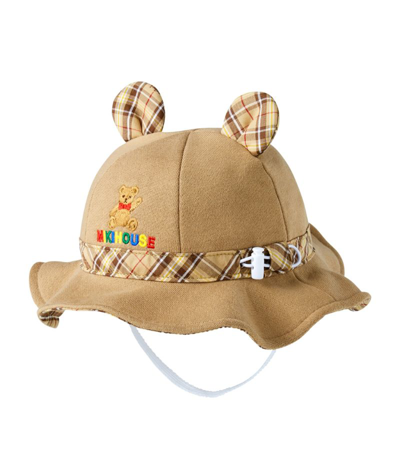 Shop Miki House Cotton Ear-appliqué Hat In Beige