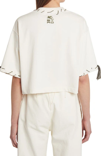 Shop Etro Tamara Embroidered Pegasus Crop T-shirt In White 100