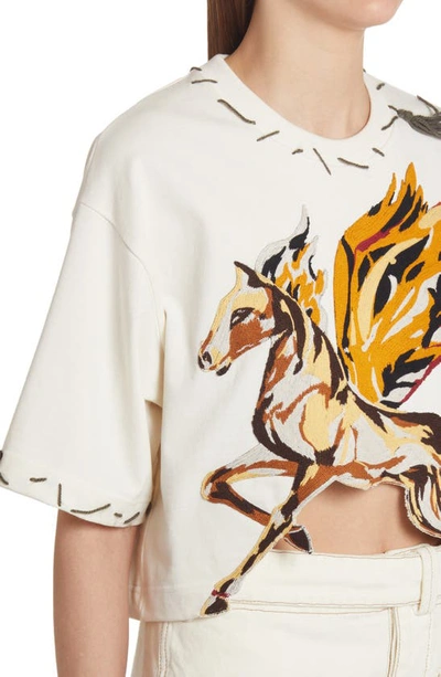 Shop Etro Tamara Embroidered Pegasus Crop T-shirt In White 100