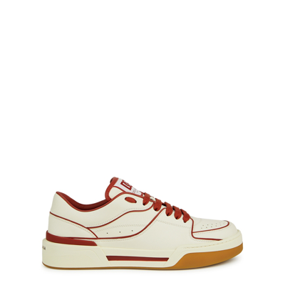 Shop Dolce & Gabbana New Roma Cream Panelled Leather Sneakers In White And Red