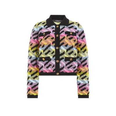 Shop Versace Patterned Wool Cardigan In Multicolour