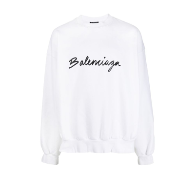Shop Balenciaga White Logo Cotton Sweatshirt
