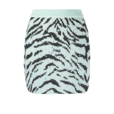 Shop Alessandra Rich Blue Crystal Zebra Stripe Mini Skirt